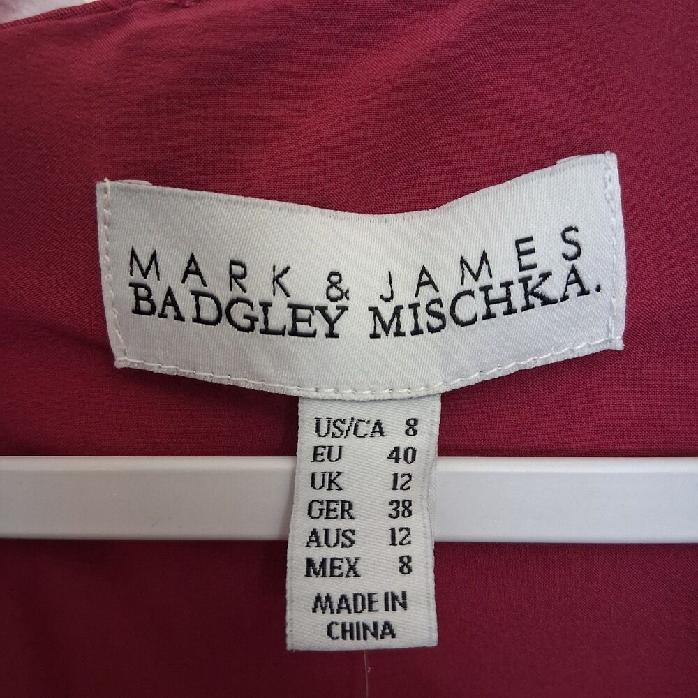 Mark & James Badgley Mischka Hot Pink Asymmetrical Hem Dress Midi Size 8 Pockets - Picture 7 of 12